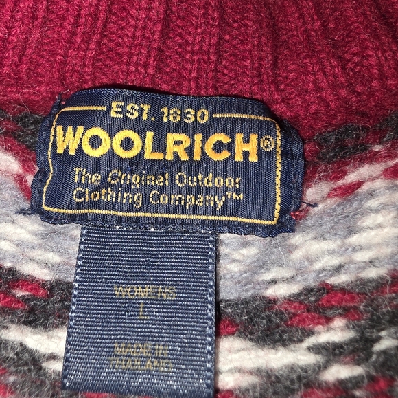 Woolrich Women's Ruby Red Fair Isle Sweater Lambs Wool Size Large - Picture 2 of 7
